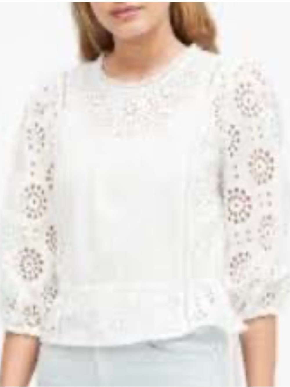 Banana Republic White Eyelet Lace Puff Sleeve Top